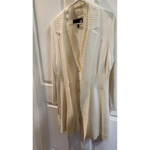 Antthony Cardigan Sweater Womens Medium Ivory Shawl Collar Button Ribbed Knit